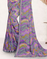 Vishal Prints Lavender Purple Printed Georgette Saree With Fancy Border