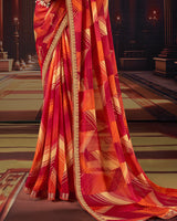 Vishal Prints Burgundy Printed Moss Chiffon Saree With Fancy Border