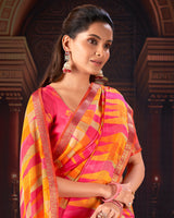Vishal Prints Red Pink Printed Moss Chiffon Saree With Fancy Border
