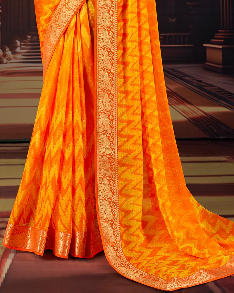 Vishal Prints Orange Printed Moss Chiffon Saree With Fancy Border