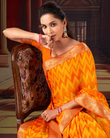 Vishal Prints Orange Printed Moss Chiffon Saree With Fancy Border