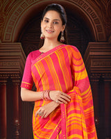 Vishal Prints Red Pink Printed Moss Chiffon Saree With Fancy Border