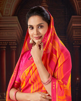 Vishal Prints Red Pink Printed Moss Chiffon Saree With Fancy Border