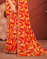 Vishal Prints Burgundy Printed Chiffon Saree With Zari Border