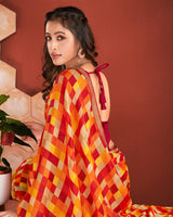 Vishal Prints Burgundy Printed Chiffon Saree With Zari Border