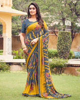 Vishal Prints Lynch Grey Printed Georgette Saree With Fancy Border