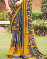 Vishal Prints Lynch Grey Printed Georgette Saree With Fancy Border