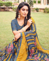 Vishal Prints Lynch Grey Printed Georgette Saree With Fancy Border