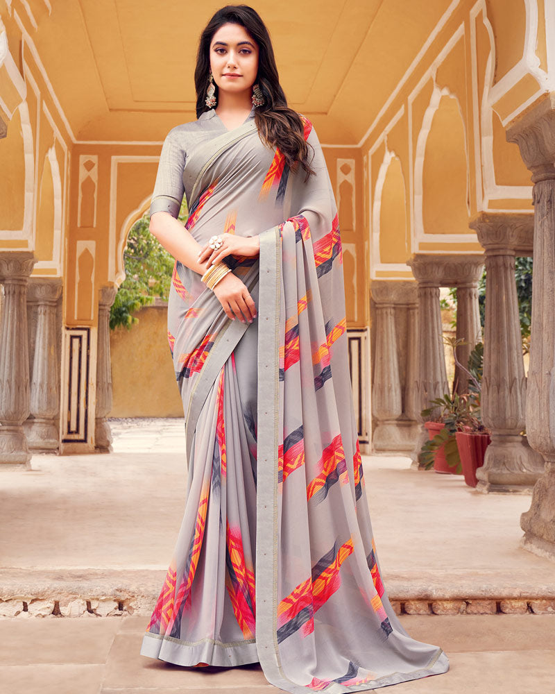 Vishal Prints Nobel Silver Printed Georgette Saree With Fancy Border