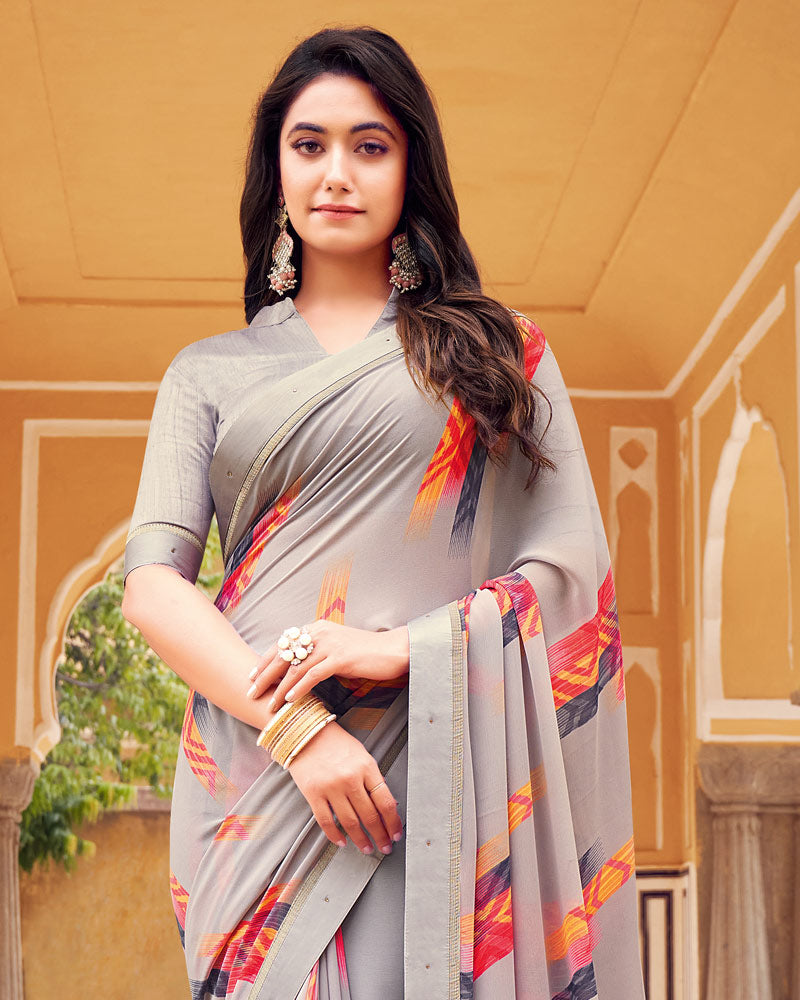 Vishal Prints Nobel Silver Printed Georgette Saree With Fancy Border