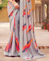 Vishal Prints Nobel Silver Printed Georgette Saree With Fancy Border