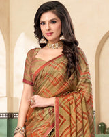 Vishal Prints Moss Green Digital Print Printed Brasso Saree With Fancy Border