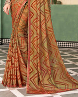 Vishal Prints Moss Green Digital Print Printed Brasso Saree With Fancy Border
