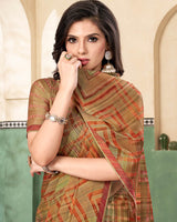 Vishal Prints Moss Green Digital Print Printed Brasso Saree With Fancy Border