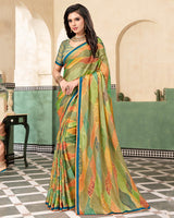 Vishal Prints Sage Green Digital Print Printed Brasso Saree With Fancy Border