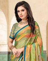 Vishal Prints Sage Green Digital Print Printed Brasso Saree With Fancy Border
