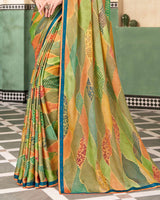 Vishal Prints Sage Green Digital Print Printed Brasso Saree With Fancy Border