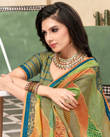 Vishal Prints Sage Green Digital Print Printed Brasso Saree With Fancy Border