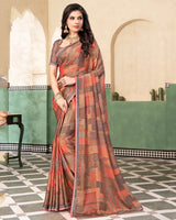 Vishal Prints Coffee Brown Digital Print Printed Brasso Saree With Fancy Border