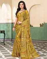 Vishal Prints Dark Mustard Digital Print Printed Brasso Saree With Fancy Border