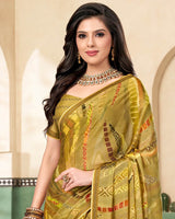 Vishal Prints Dark Mustard Digital Print Printed Brasso Saree With Fancy Border