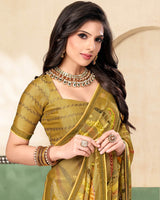 Vishal Prints Dark Mustard Digital Print Printed Brasso Saree With Fancy Border
