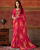 Vishal Prints Red Pink Printed Georgette Saree With Fancy Border