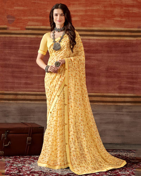 Vishal Prints Rob Roy Cream Printed Georgette Saree With Fancy Border