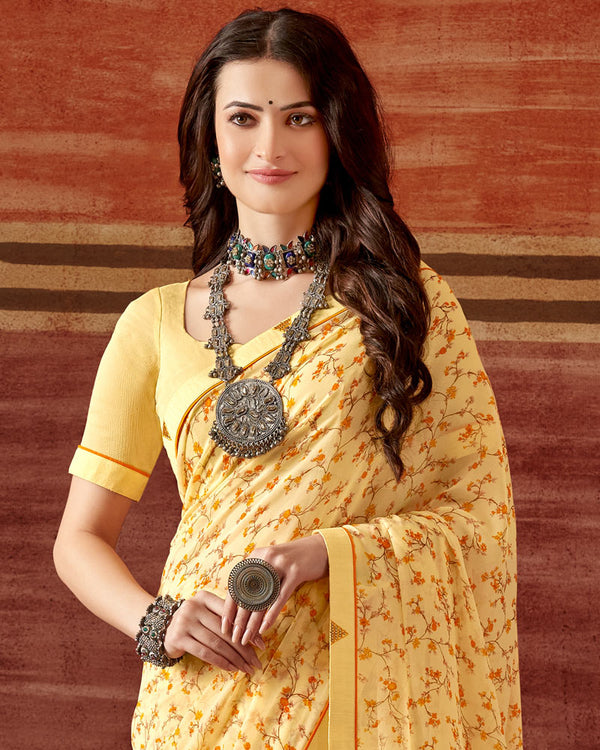 Vishal Prints Rob Roy Cream Printed Georgette Saree With Fancy Border