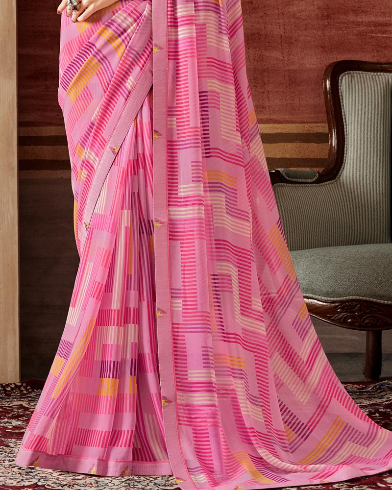 Vishal Prints Baby Pink Printed Georgette Saree With Fancy Border