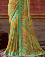 Vishal Prints Dark Mint Green Printed Georgette Saree With Fancy Border