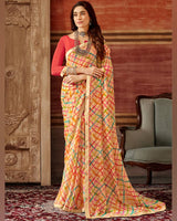 Vishal Prints Copperfield Cream Printed Georgette Saree With Fancy Border