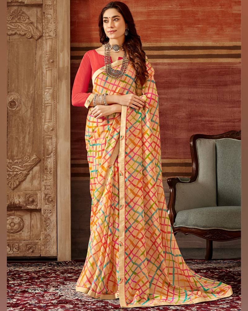 Vishal Prints Copperfield Cream Printed Georgette Saree With Fancy Border