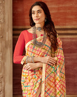 Vishal Prints Copperfield Cream Printed Georgette Saree With Fancy Border