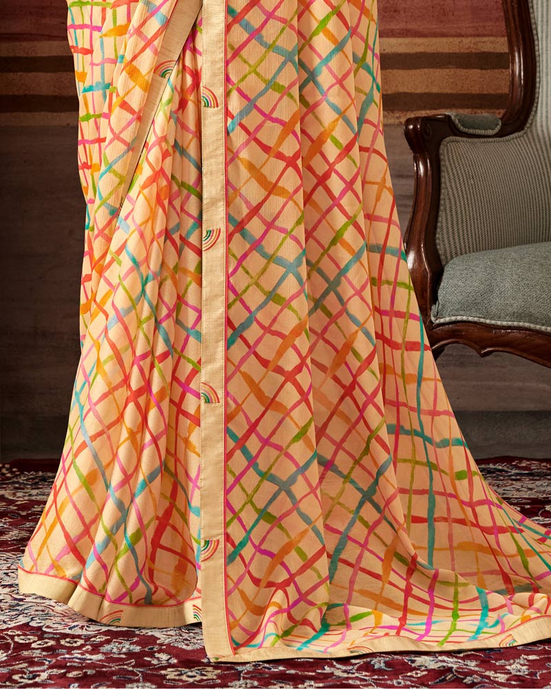 Vishal Prints Copperfield Cream Printed Georgette Saree With Fancy Border