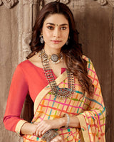Vishal Prints Copperfield Cream Printed Georgette Saree With Fancy Border