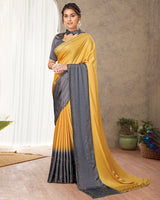 Vishal Prints Orange And Grey Satin Saree With Stone Diamond Work
