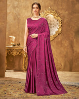 Vishal Prints Maroon Satin Saree With Stone Work