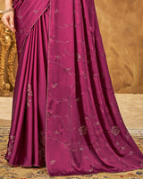 Vishal Prints Maroon Satin Saree With Stone Work