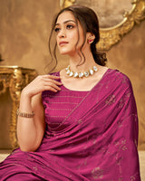 Vishal Prints Maroon Satin Saree With Stone Work