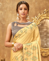 Vishal Prints Tan Satin Saree With Stone Work