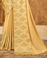 Vishal Prints Tan Satin Saree With Stone Work