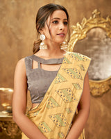 Vishal Prints Tan Satin Saree With Stone Work
