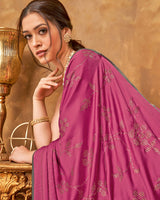 Vishal Prints Dark Rose Satin Saree With Stone Work
