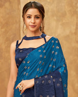 Vishal Prints Dark Blue Satin Saree With Stone Work