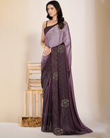 Vishal Prints Opera Mauve Premium Satin Saree With Stone Diamond Work