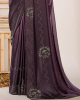 Vishal Prints Opera Mauve Premium Satin Saree With Stone Diamond Work