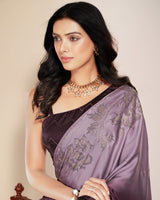 Vishal Prints Opera Mauve Premium Satin Saree With Stone Diamond Work