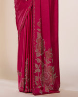 Vishal Prints Rose Red Premium Satin Saree With Stone Diamond Work