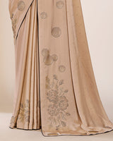 Vishal Prints Pinkish Tan Premium Satin Saree With Stone Diamond Work